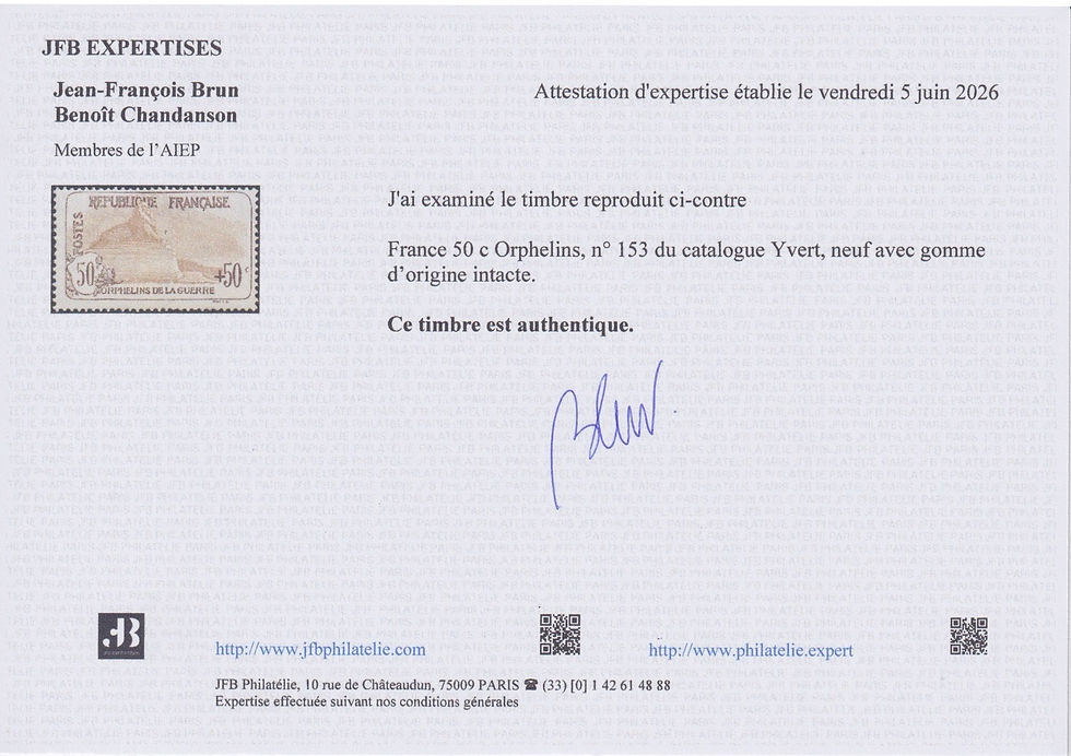 Miniature : 1ere série des Orphelin, N° 153, neuf ** signé et certifié par JFB Expertise