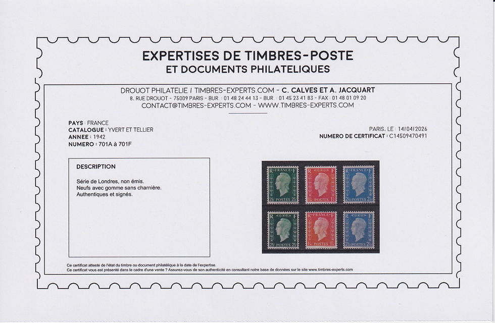 Miniature : Série non émise dite "de Londres" neuve**, signée Calves et certifiée.