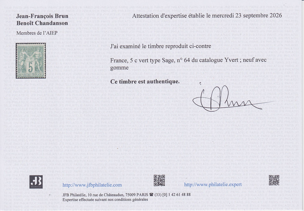 Miniature : Timbre "Sages type I", N° 64, neuf* signé et certifié. Très beau d'aspect