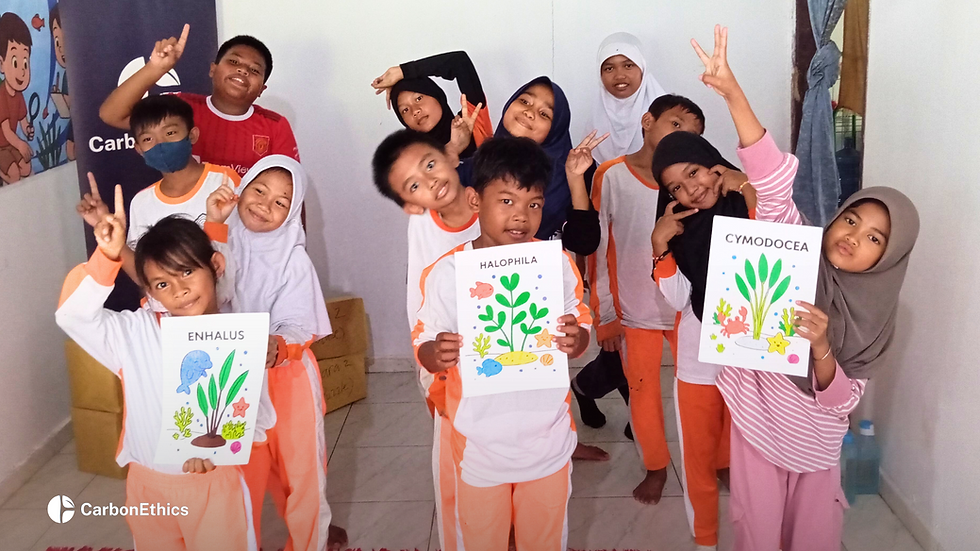 Elementary school students are participating in a Seagrass Education activity