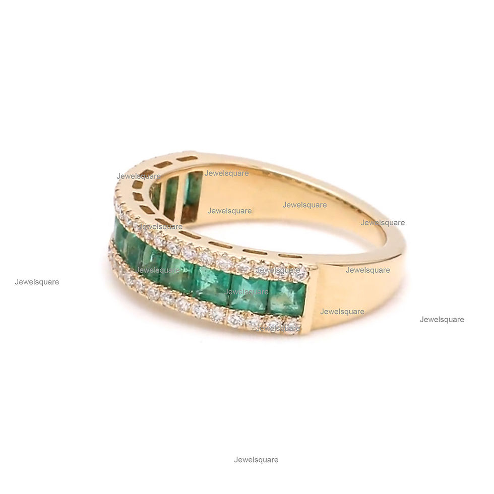 Thumbnail: 1.20ct Princess Emerald & Diamond Half Eternity Band Ring Solid 14K Yellow Gold