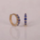 Thumbnail: Five Graduated Blue Sapphire Huggie Hoop Earrings, Solid 14K Yellow Gold Jewelry