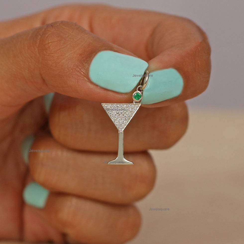 Thumbnail: Pave Diamonds & Solitaire Emerald Martini Glass Pendant In 14k Yellow Gold Charm