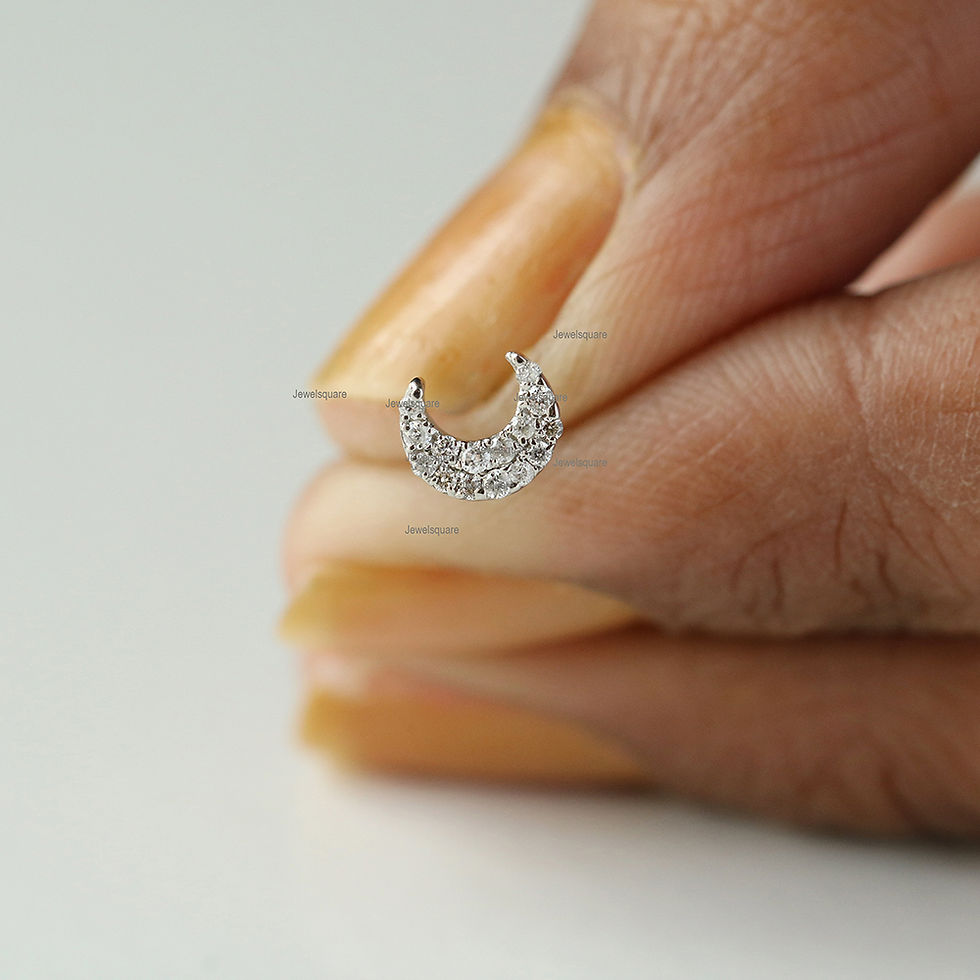 Thumbnail: Natural Pave Diamond Mini Crescent Studs Earrings 14k Yellow Solid Gold Jewelry