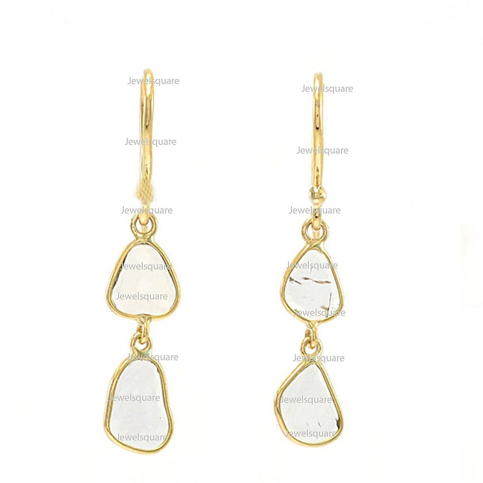 Thumbnail: Unique Slice Diamonds Hook Earrings Solid 14k Gold Dangler Jewelry