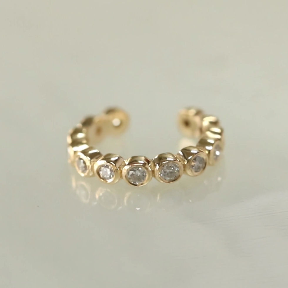 Thumbnail: Natural Diamonds bezel Set Cuff Earring, 14k Solid yellow gold Ear Cuff Earring