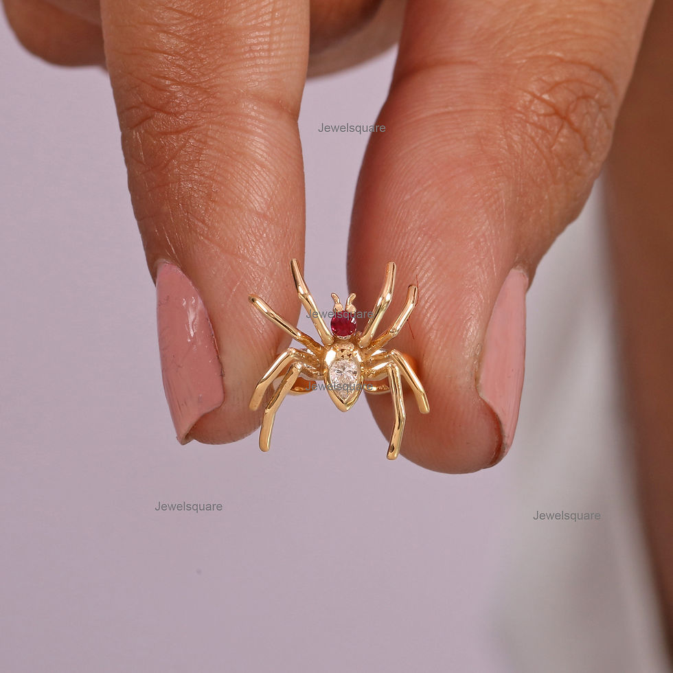 Thumbnail: Natural Pear Diamond & Ruby Spider Ear Cuff Earring, 14k Yellow Gold Ear Cuff