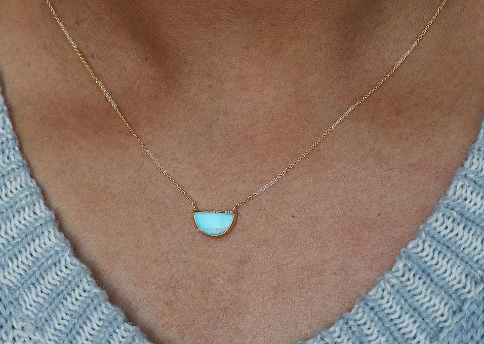 Thumbnail: Made In 14k Yellow Gold Solitaire D Shape Turquoise Pendant Chain Necklace