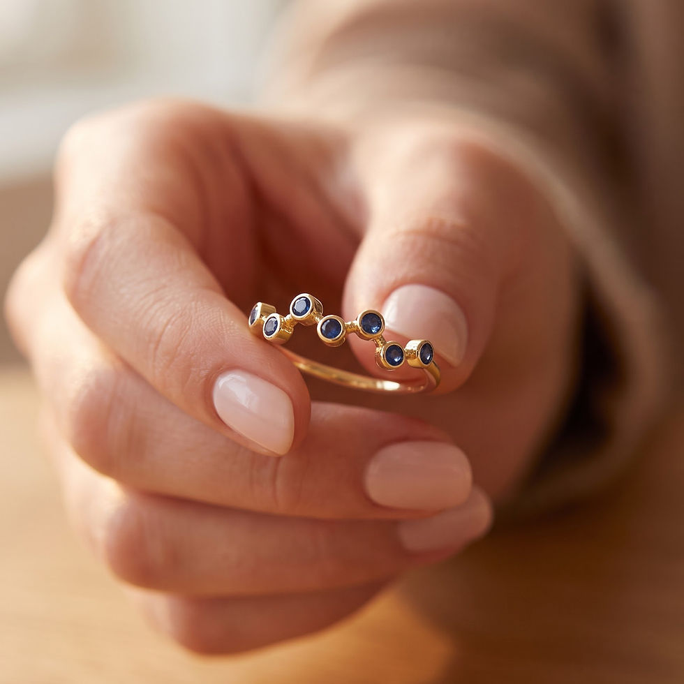 Thumbnail: Blue Sapphire Zig Zag Band Ring Solid 14K Yellow Gold Bezel Set Ring