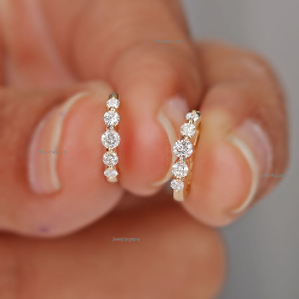 Thumbnail: Graduation Diamonds Hoop Earrings, 14k Yellow gold Natural Diamond Huggies