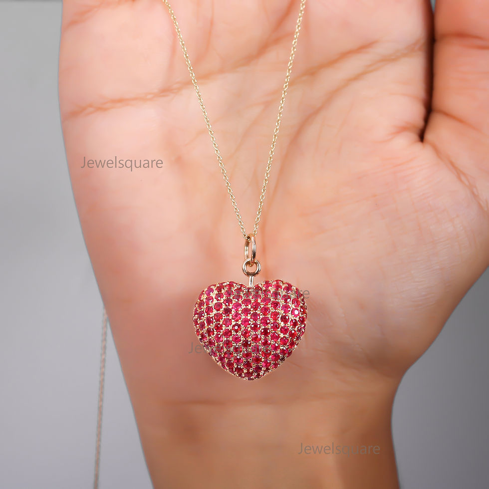 Thumbnail: Natural Ruby Heart Shape Pendant, 14K Gold Unique Micro Pave Heart Pendant