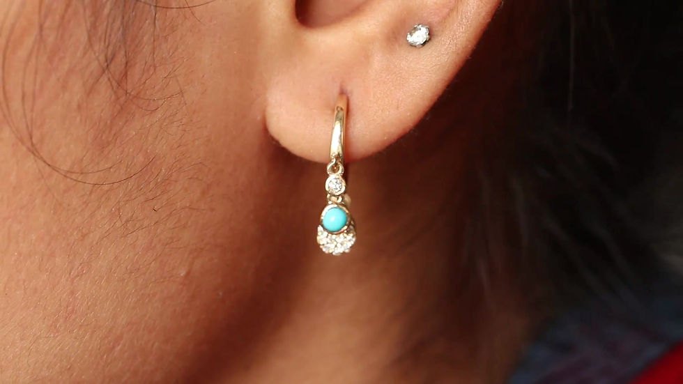 Thumbnail: Arizona Turquoise & Real Diamonds Graduation Dainty Hoops Drop Earrings 14k Gold