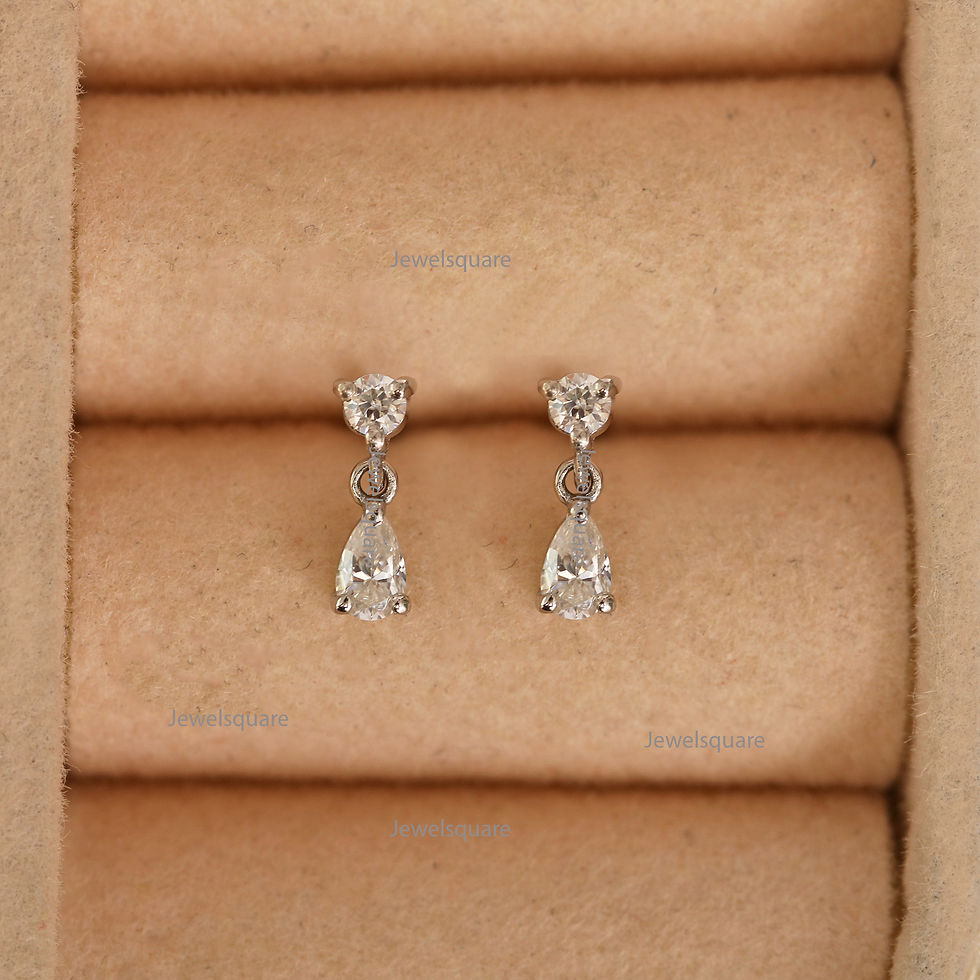 Thumbnail: Natural Pear Diamond Drop Stud Earrings, 14k White Gold Diamond Earrings