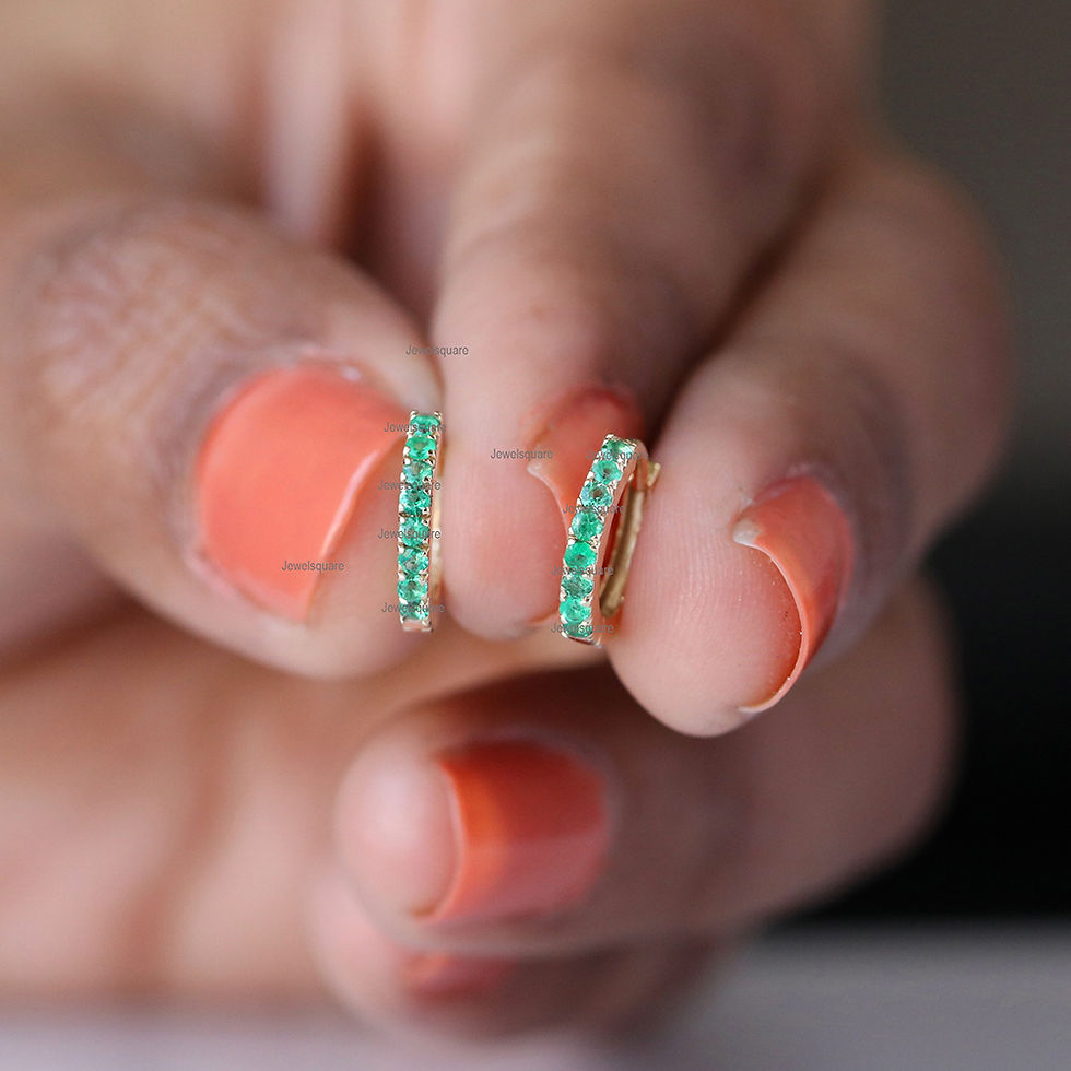 Thumbnail: 1.5mm Natural Pave Emerald Tiny 10mm Hoop\Huggies Earrings Solid 14k Yellow Gold
