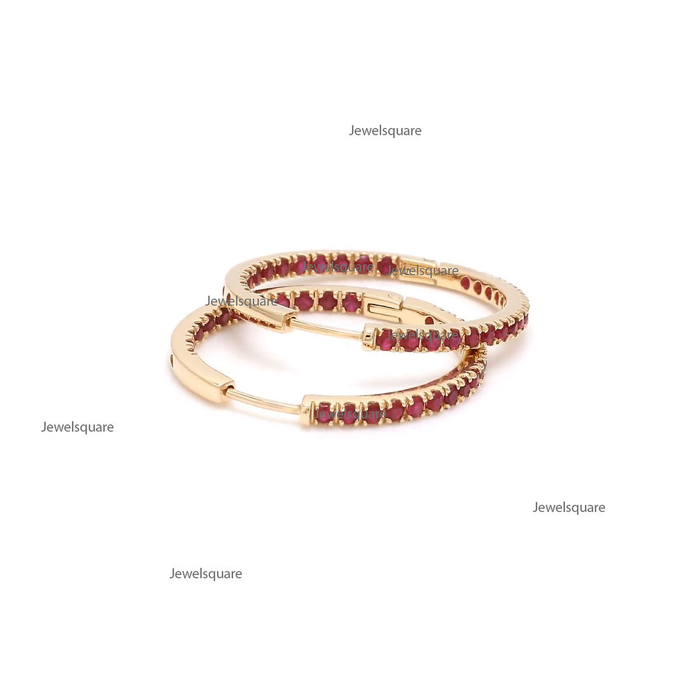 Thumbnail: 2mm Genuine Ruby Inside Outside Big Hoops Earrings 14k Gold 35mm Huugie Earrings