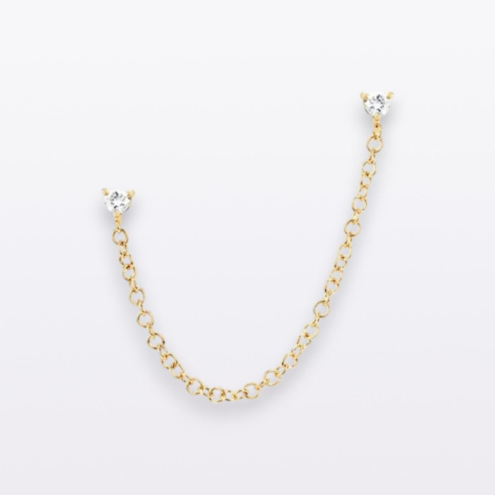 14k Yellow Gold Diamond Chain Stud Earrings, Drop Dangle Chain Stud Earrings