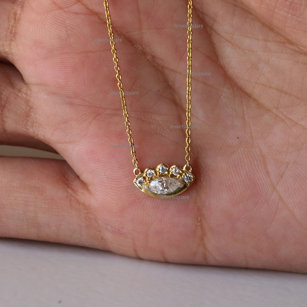 Thumbnail: Marquise Moissanite And Diamond Evil Eye Dainty Pendant 14k Yellow Gold Jewelry