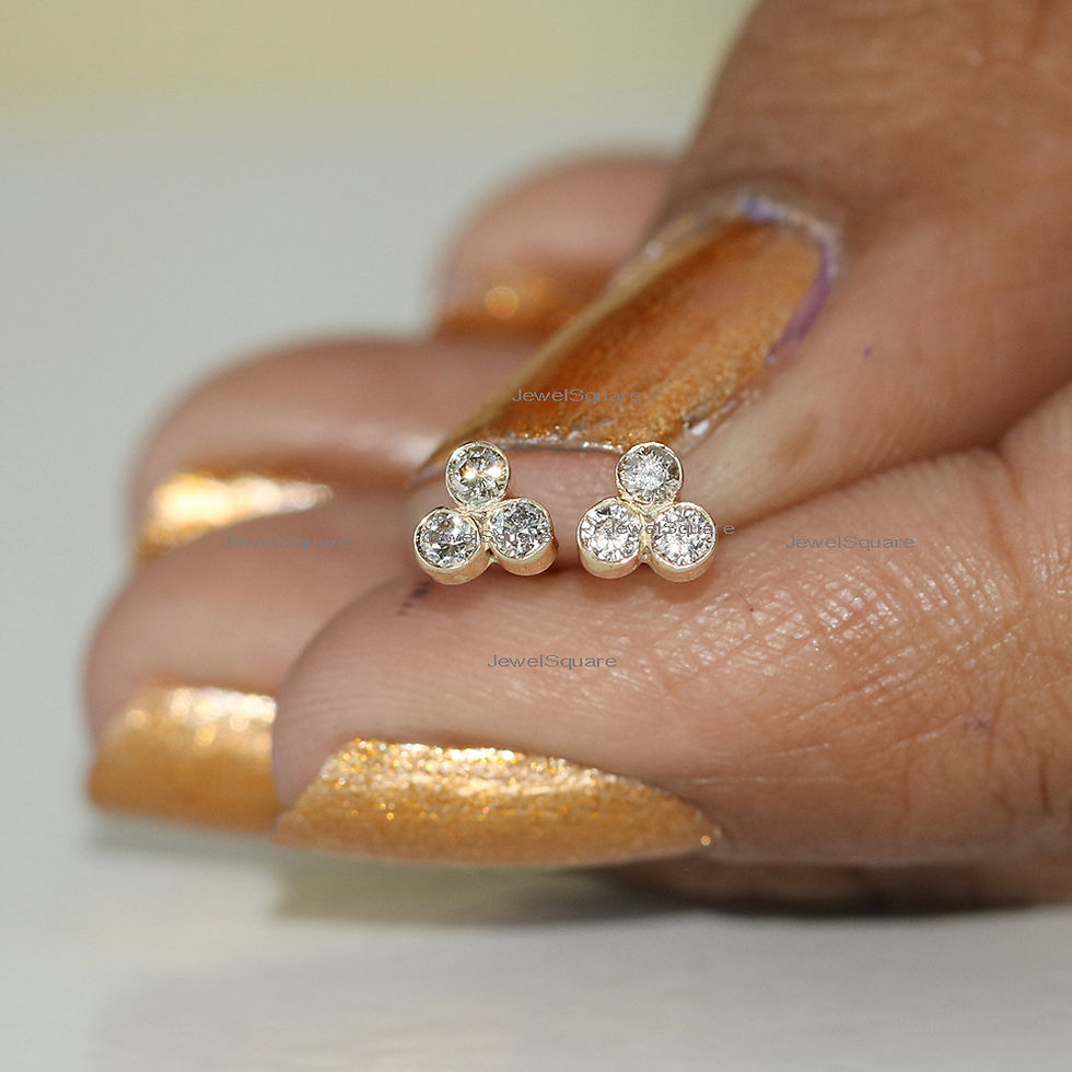 Thumbnail: Bezel Set Trio Diamonds Mini Studs, 14k Yellow Gold Gift Jewelry