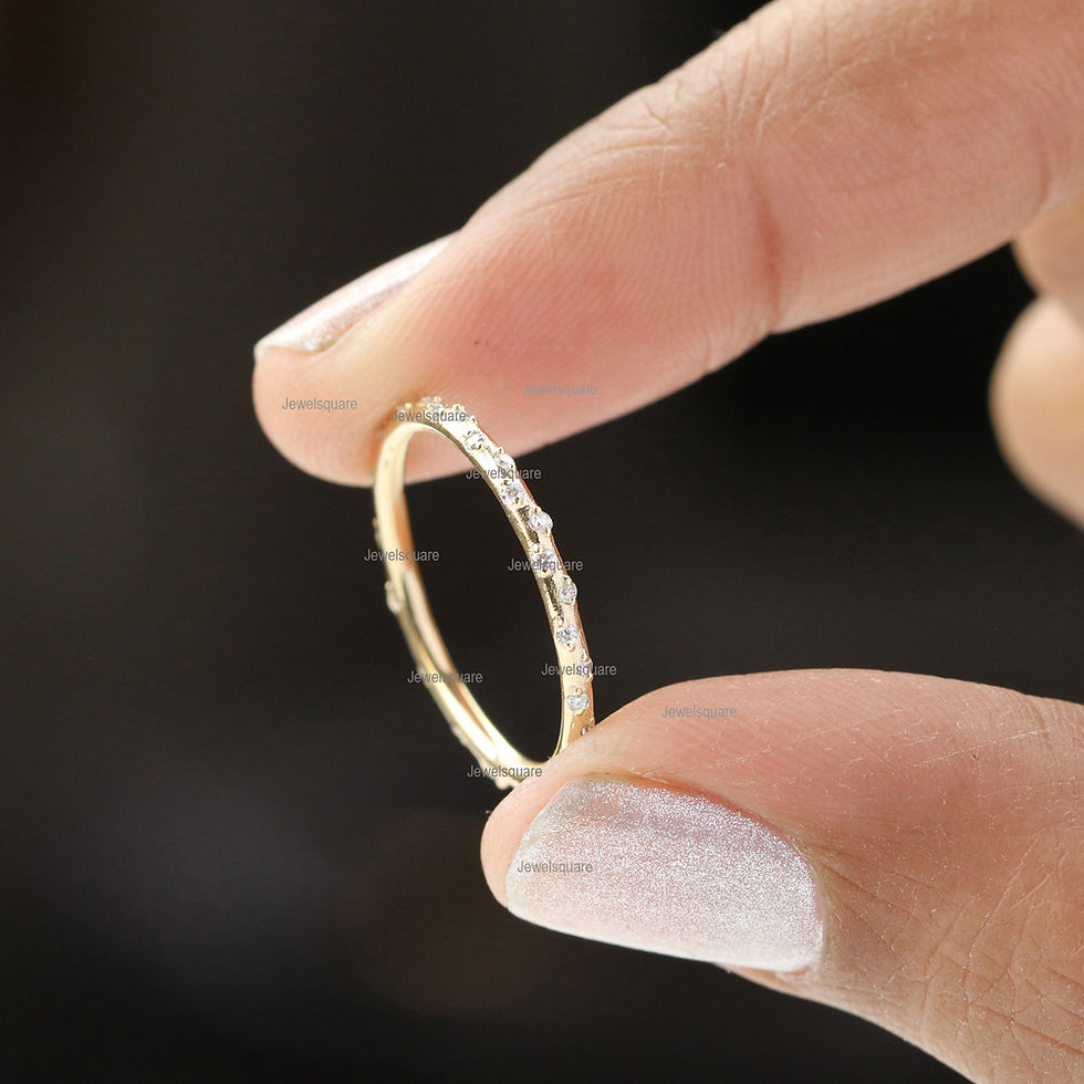 Thumbnail: Natural Diamond Thin Stacking Full Eternity Vintage Band Ring in 14k Yellow Gold