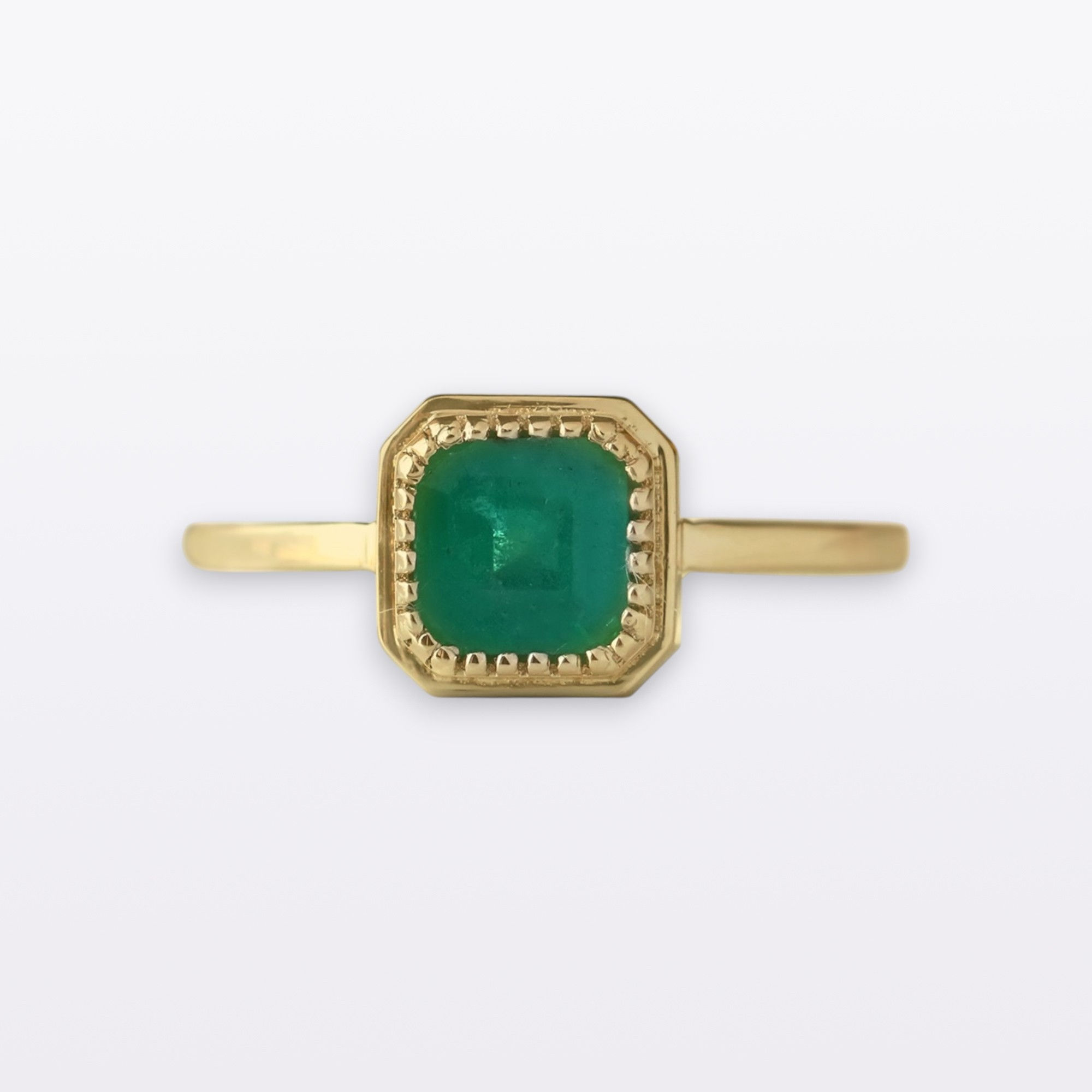 0.92ct Solid 14K Yellow Gold Emerald Dainty Ring Bezel Set Ring .