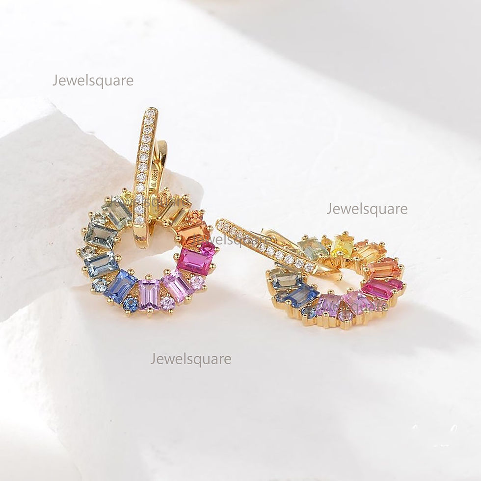 Thumbnail: Rainbow Sapphire & Diamond Flower Hoop Earring, 14K Gold Hoop Earring