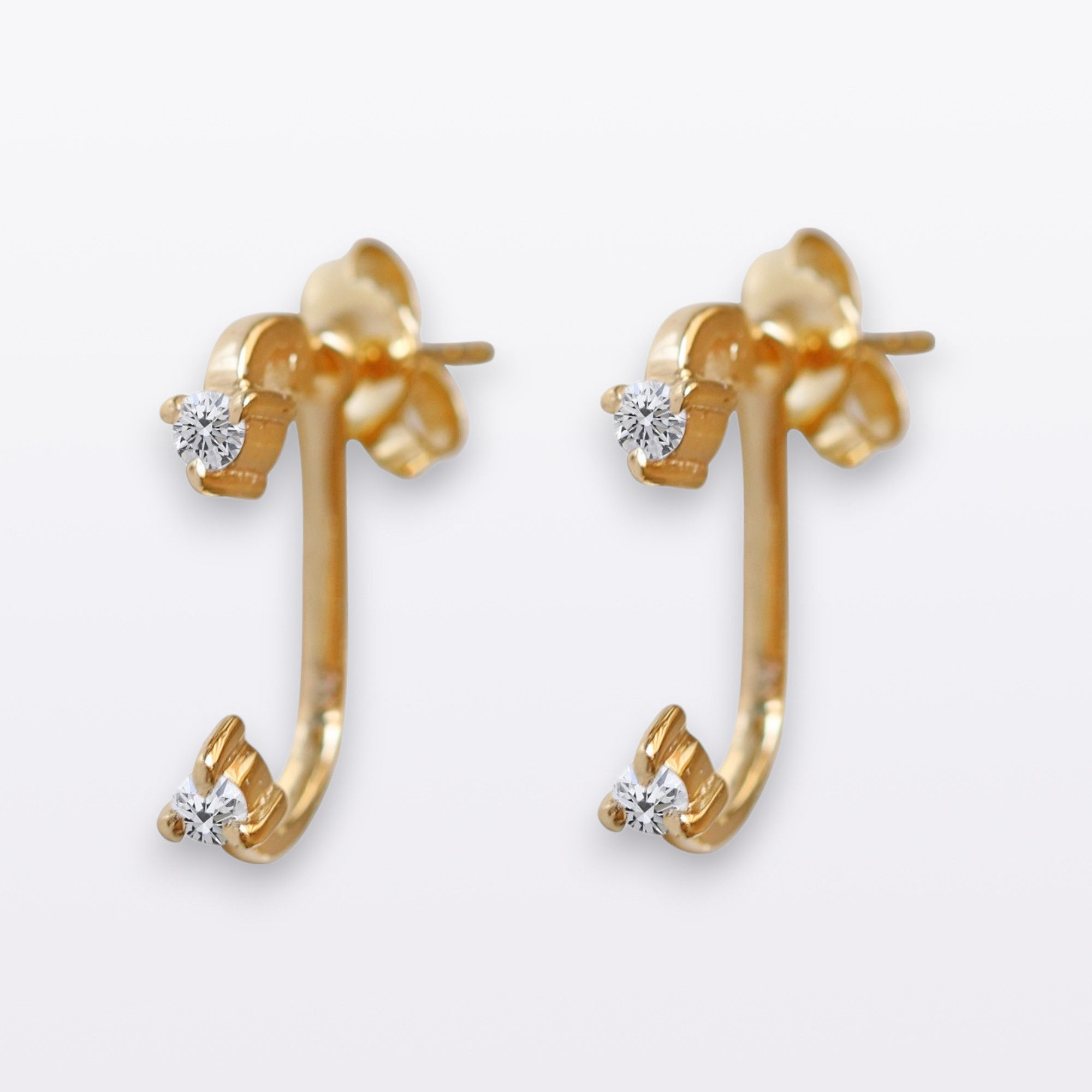 14k Solid Yellow Gold 2 Diamond Ear Jacket Earrings Fine Handmade Jewelry