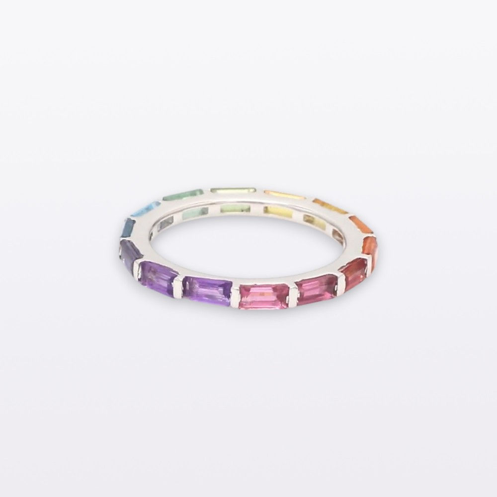 4x2mm Slant Real Baguette Rainbow Sapphire Gemstone Wedding Band Ring 14k Gold