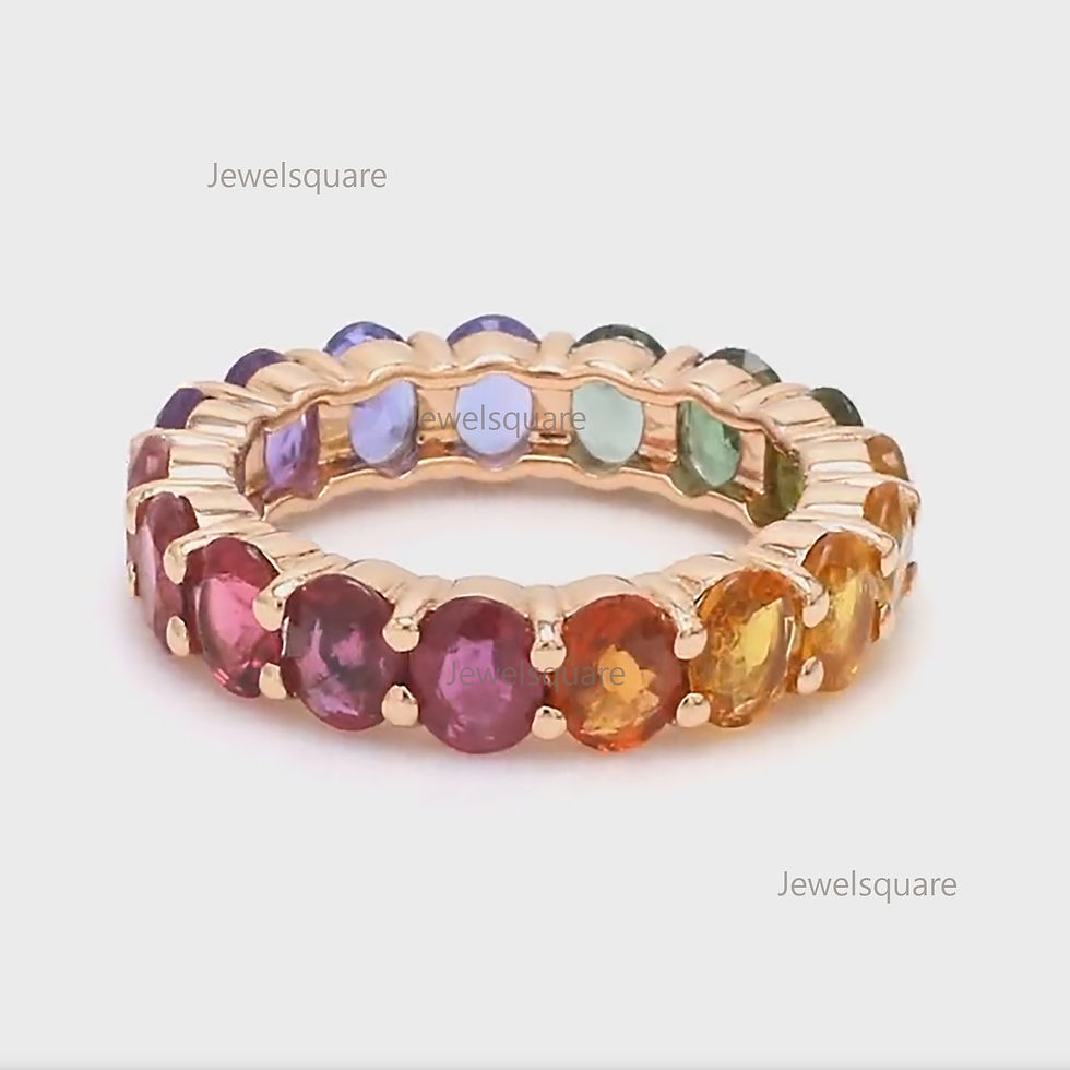 Thumbnail: Natural Oval Rainbow Sapphire Eternity Ring, 14K Gold Ombre Multi Sapphire Ring