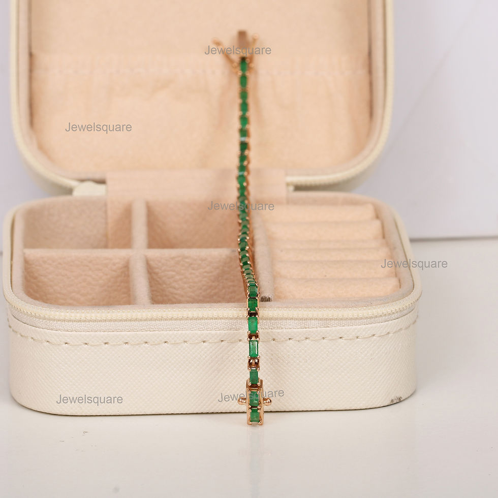 Thumbnail: 14k Yellow Gold Emerald Tennis Bracelet, Natural Gemstone Handmade Fine Bracelet