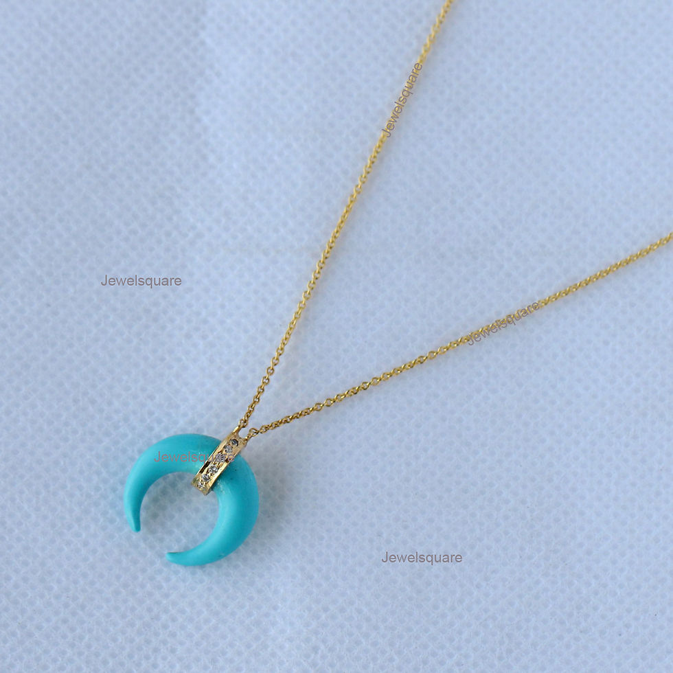 Thumbnail: Halfmoon Turquoise Diamond Necklace in 4k Yellow Gold Fine Jewelry