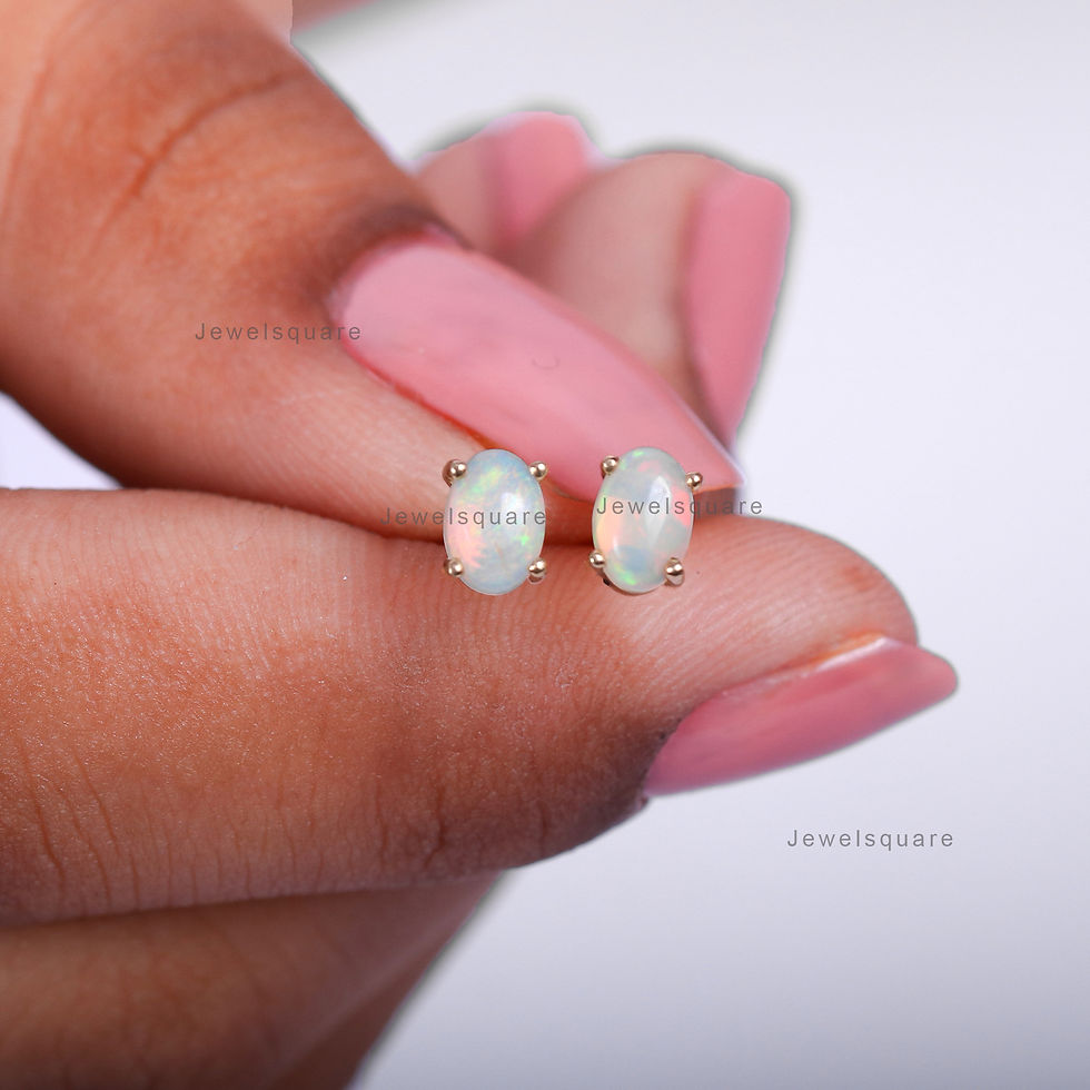 Thumbnail: Solitaire Oval Shape Opal Stud Earring, Solid 14k Four Prong Stud Earring