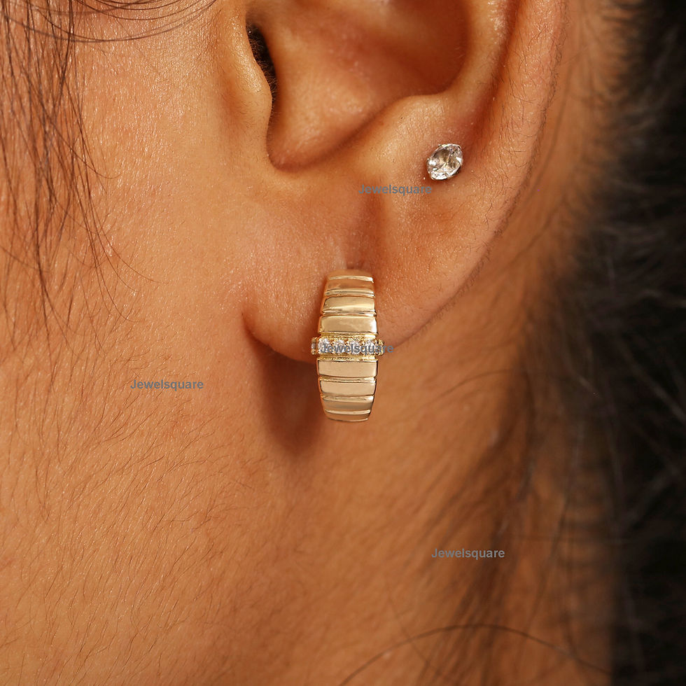 Thumbnail: 14k Yellow Gold Textured Dome Hoop Earrings, Natural Diamond Dome Huggie Hoops