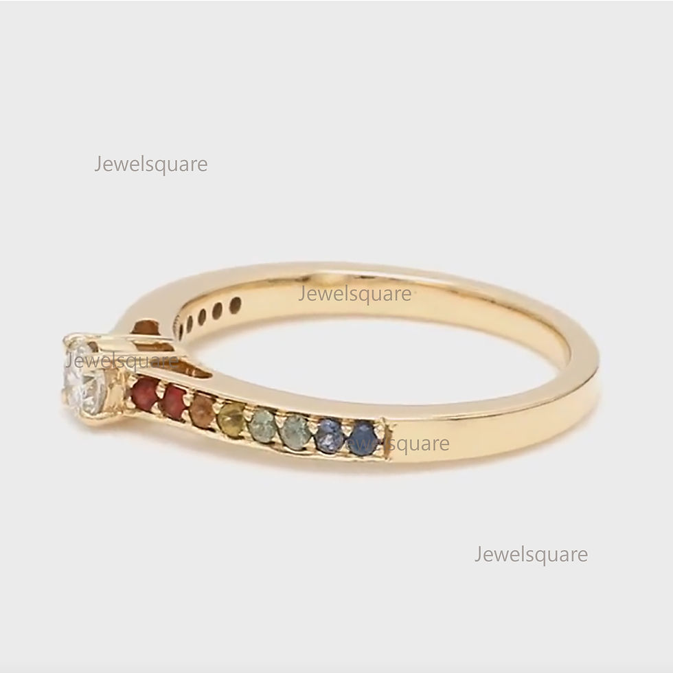 Thumbnail: Natural Rainbow Sapphire & Diamond Half Eternity Ring, 14K Gold Prong Set Ring