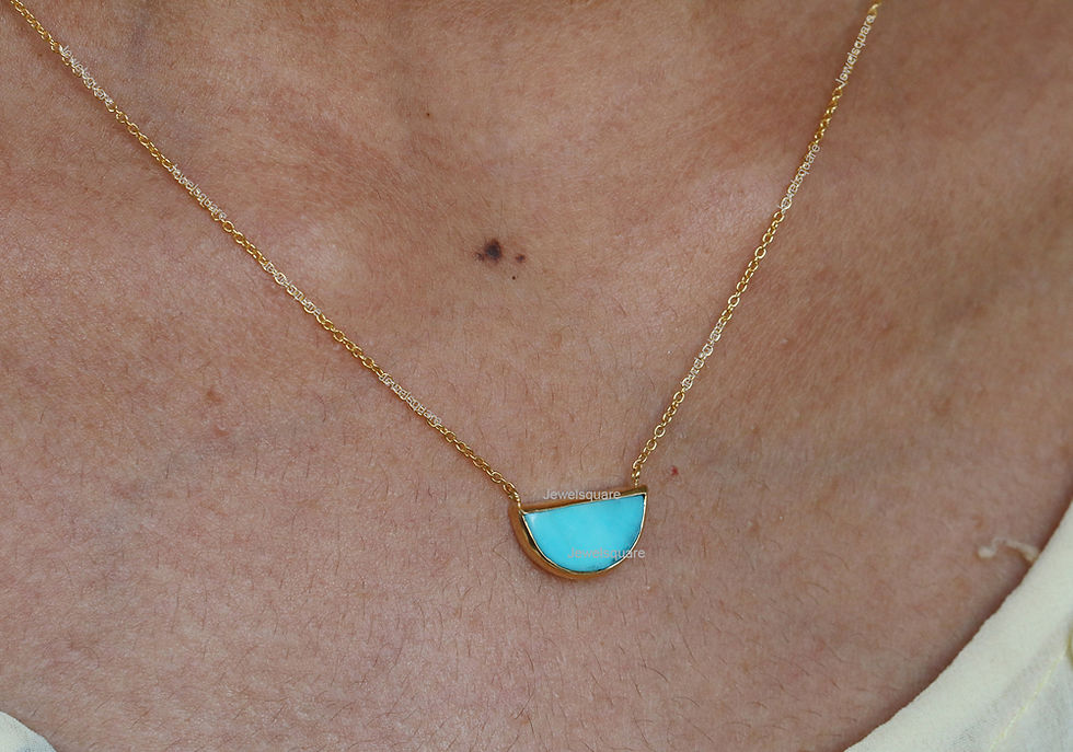 Thumbnail: Made In 14k Yellow Gold Solitaire D Shape Turquoise Pendant Chain Necklace
