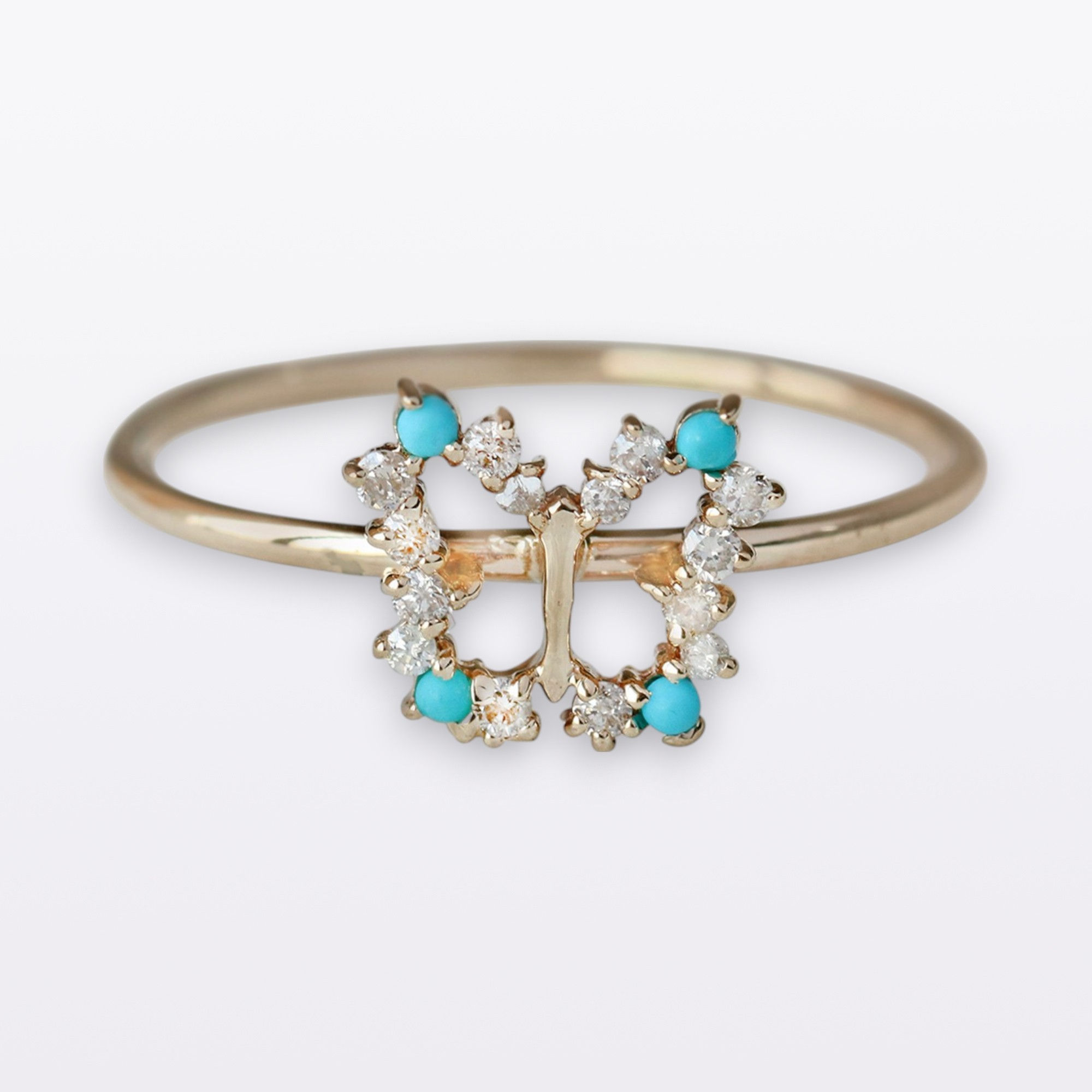 Arizona Turquoise & Si Clarity Natural Diamonds Dainty Butterfly Ring