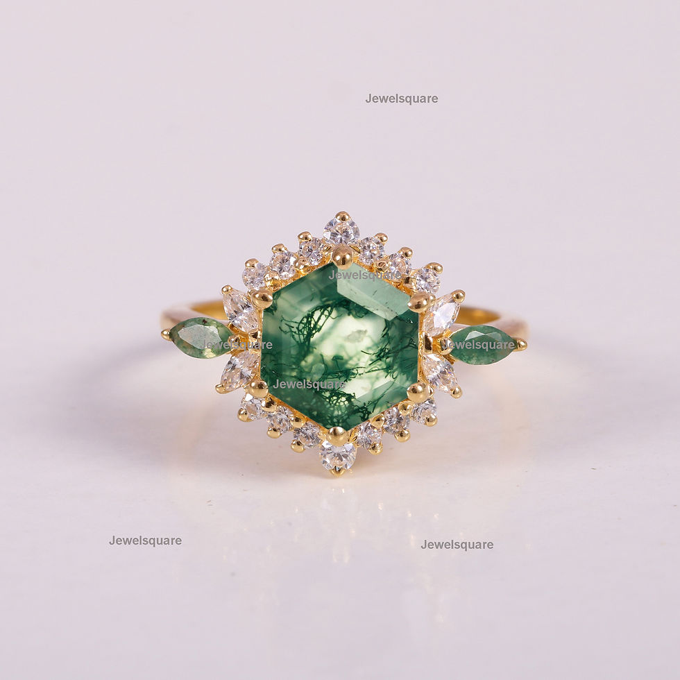Thumbnail: Genuine Moss Agate & Cubic Zirconia Cluster Engagement Ring In 925 Silver Ring