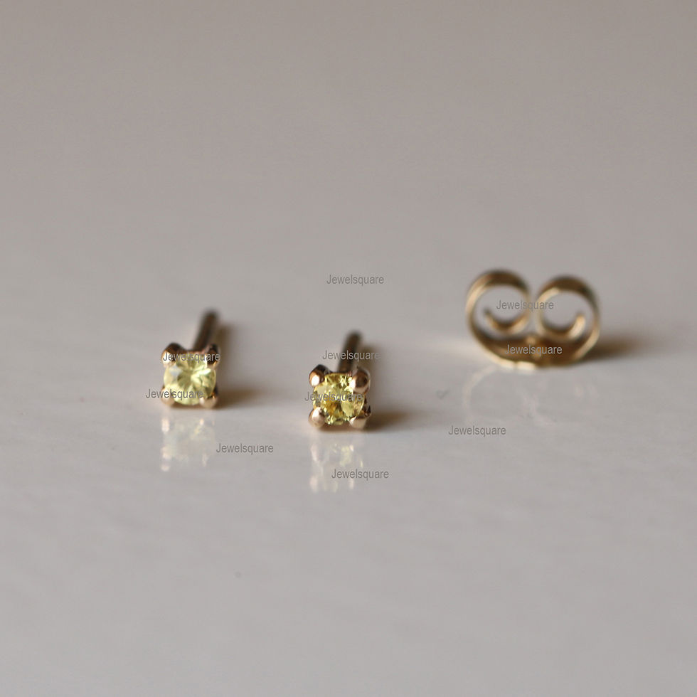 Thumbnail: Solitaire Yellow Sapphire Studs, 14k Gold Mini Gemstone Studs Earrings Jewelry