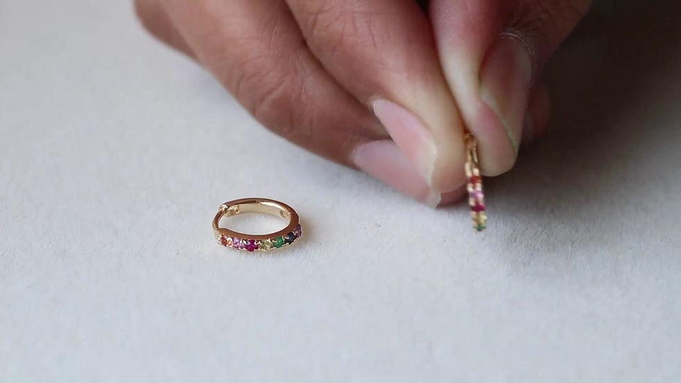 Thumbnail: 2 mm Rainbow Multi Sapphire Hoops In 14k Gold Jewelry