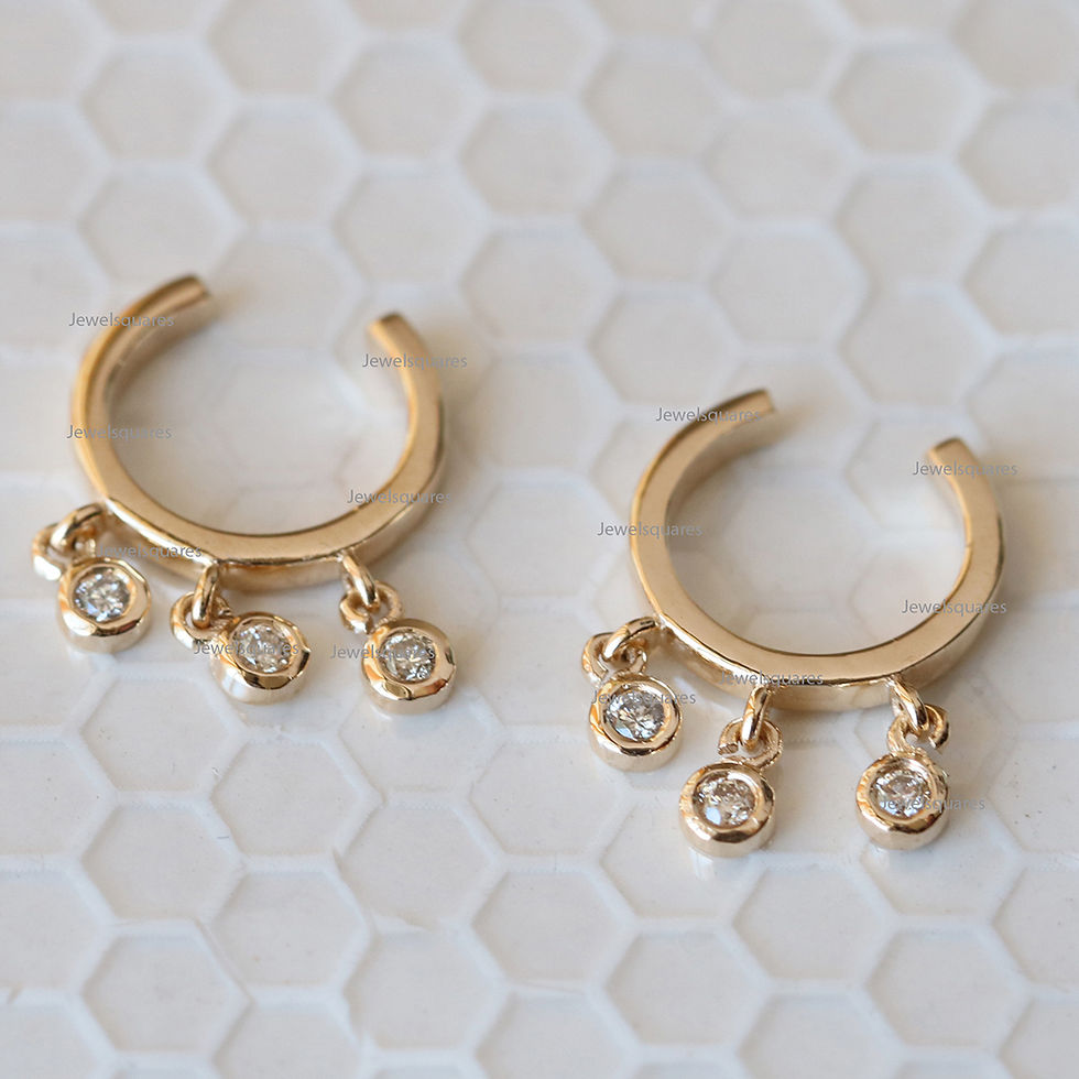 Thumbnail: Natural Diamond Drop Ear cuff Earring in 14k Yellow Gold Valentine's Day Jewelry