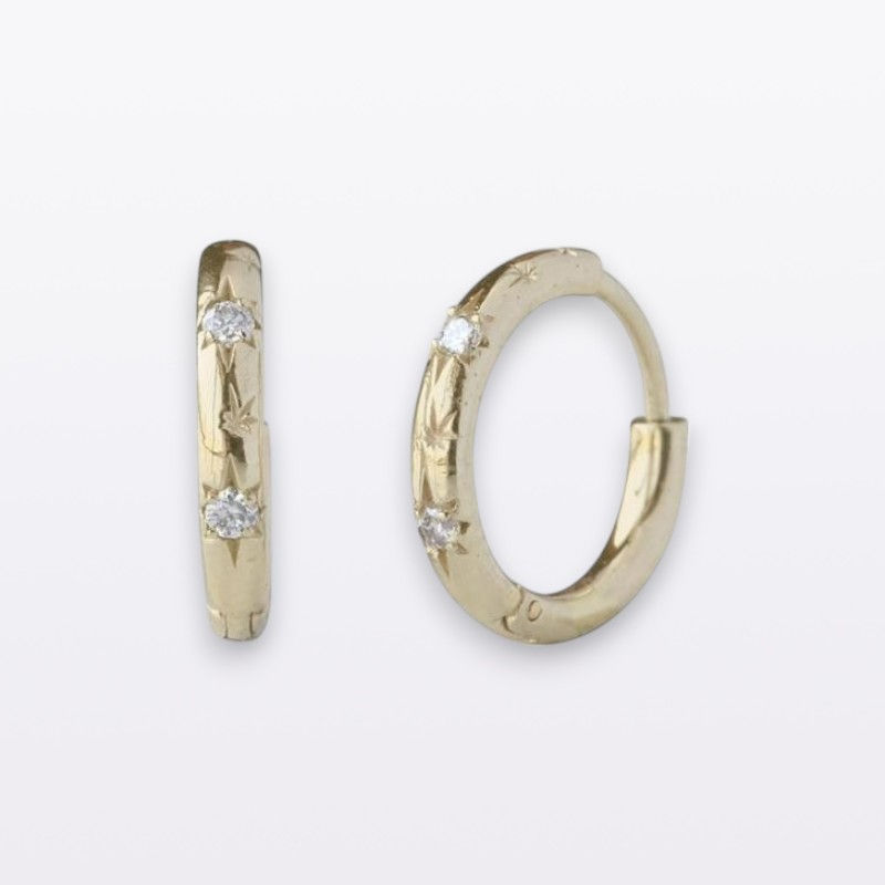 14k Solid White Gold Natural Solitaire Star Diamond Tiny Hoops Huggies Earrings