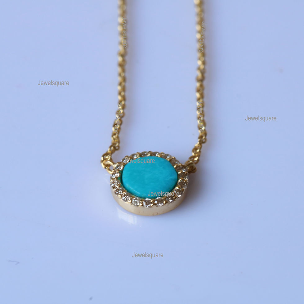 Thumbnail: Solid 14k Yellow Gold in Turquoise Disc Diamond Necklace.
