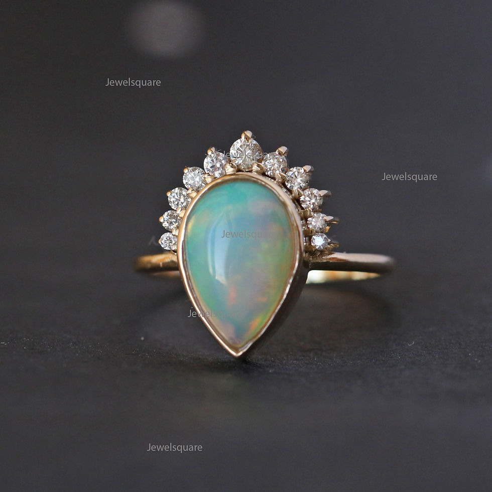 Thumbnail: 1.90ct Pear Ethiopian Opal & Real Diamond Mini Crown Ring Solid 14k Gold