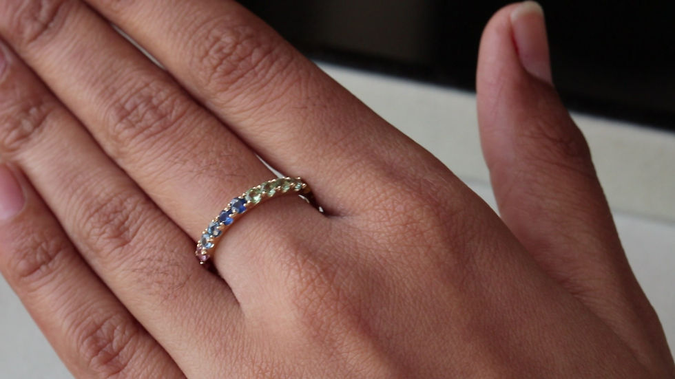 Thumbnail: Solid 14k Yellow Gold Dainty Wedding Band Ombre Multi Stones Jewelry