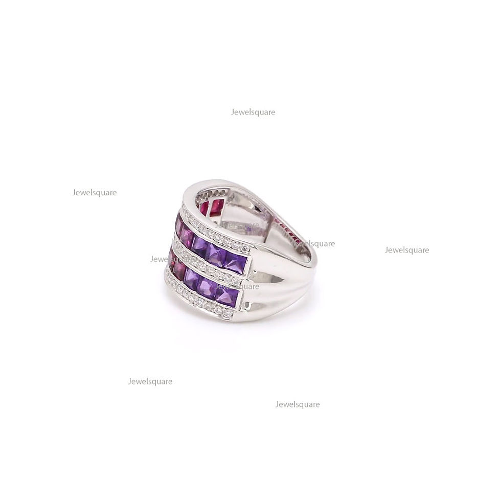 Thumbnail: Princess Cut Ruby, Garnet & Amethyst Ombre Diamond Double Row Band Ring 14k Gold
