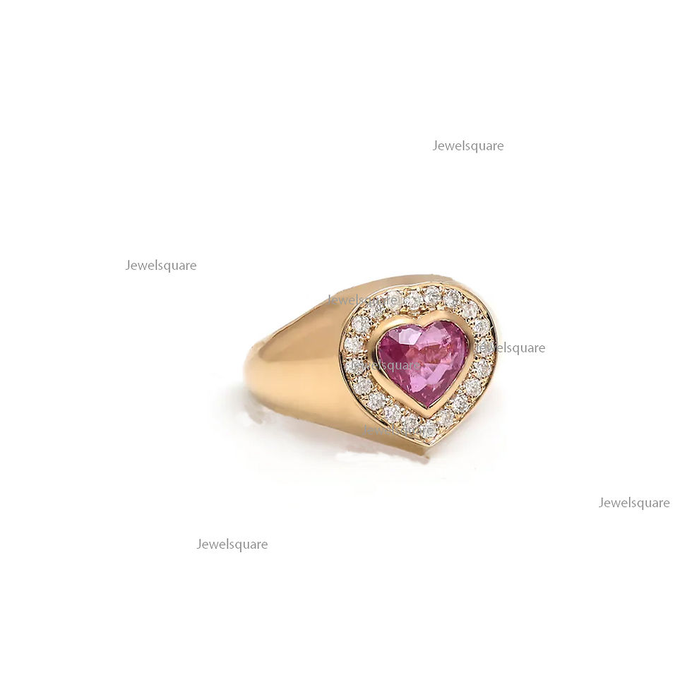 Thumbnail: Heart Shape Pink sapphire & Diamond Prong Set Signet Ring, 14K Solid Gold Ring