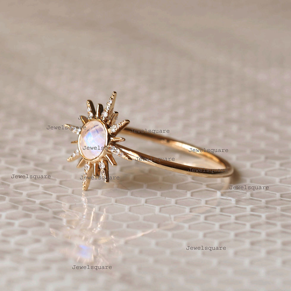 Thumbnail: Moonstone Diamond Starburst Ring in 14k Solid Yellow Gold Fine Jewelry