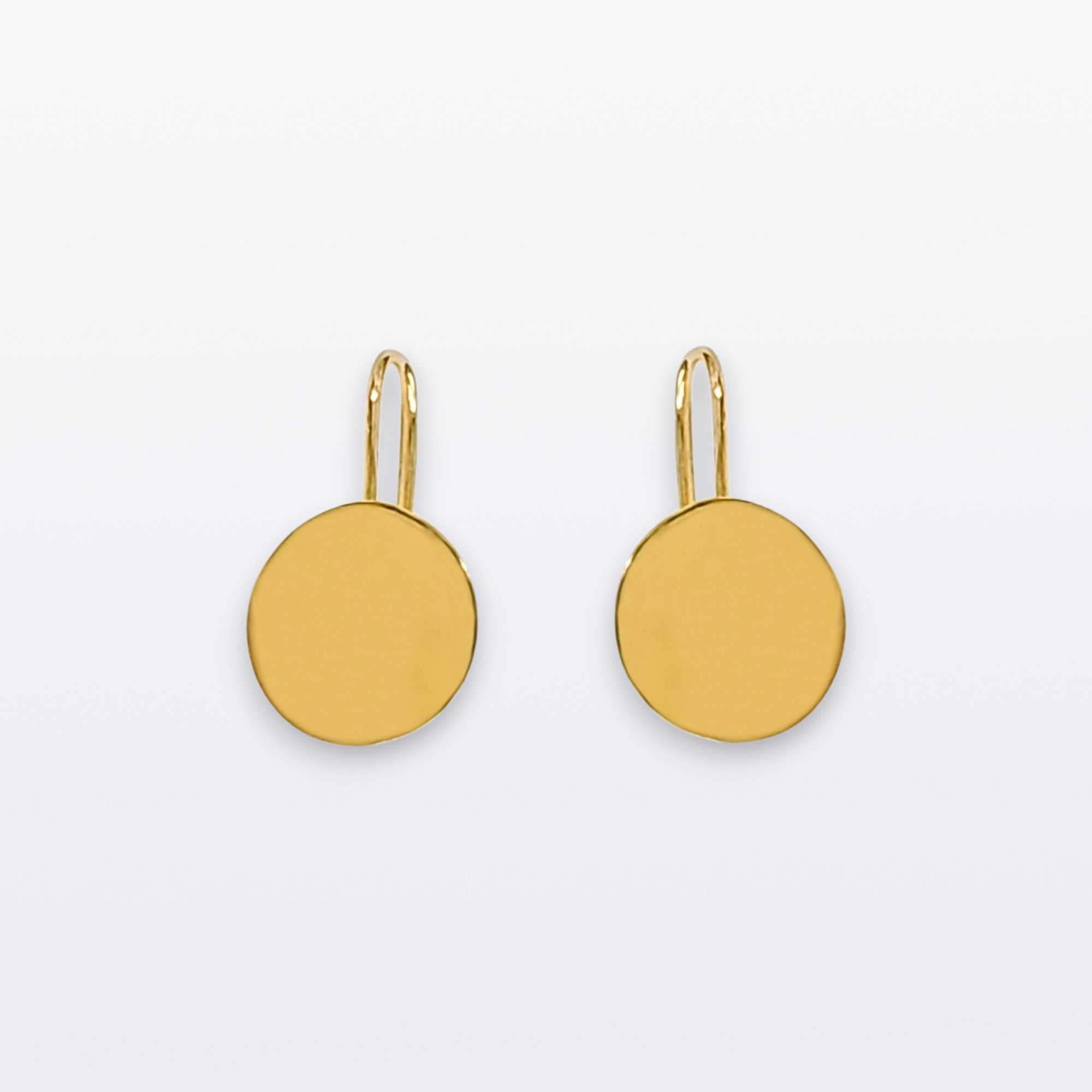 Plain Gold Disc Hook Earrings In 14k Solid Yellow Gold Fine  Gift Jewelry