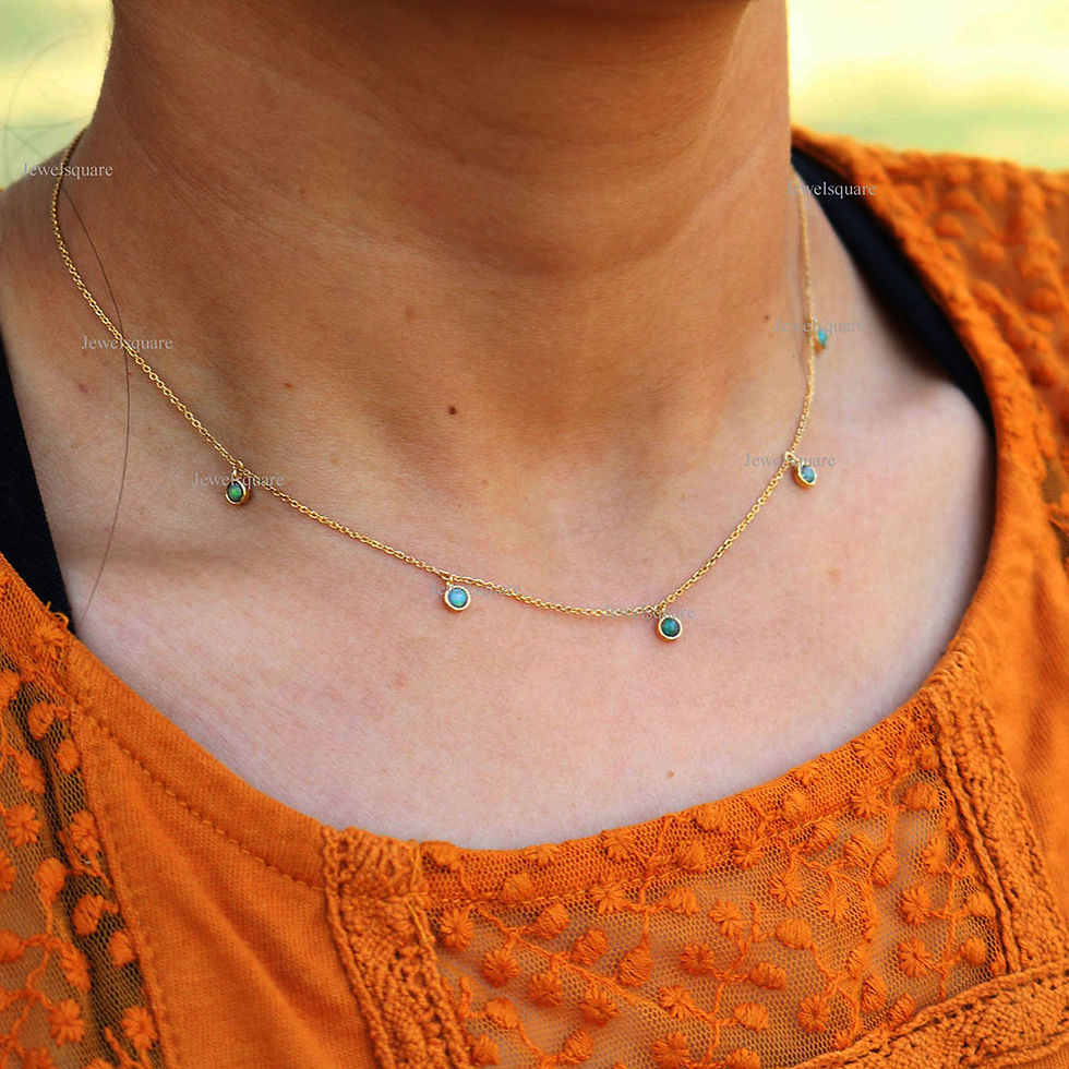 Thumbnail: 5 Natural Opal Gemstone Drop Necklace Made In 14k Gold Gift Jewelry
