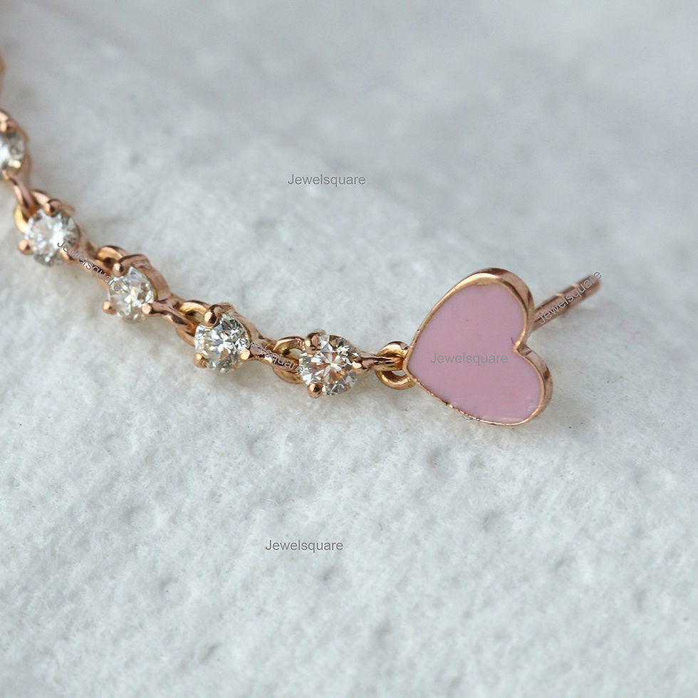 Thumbnail: Delicate Heart Turquoise & Diamond Rape Chain Earring 14k Yellow Gold Handmade .