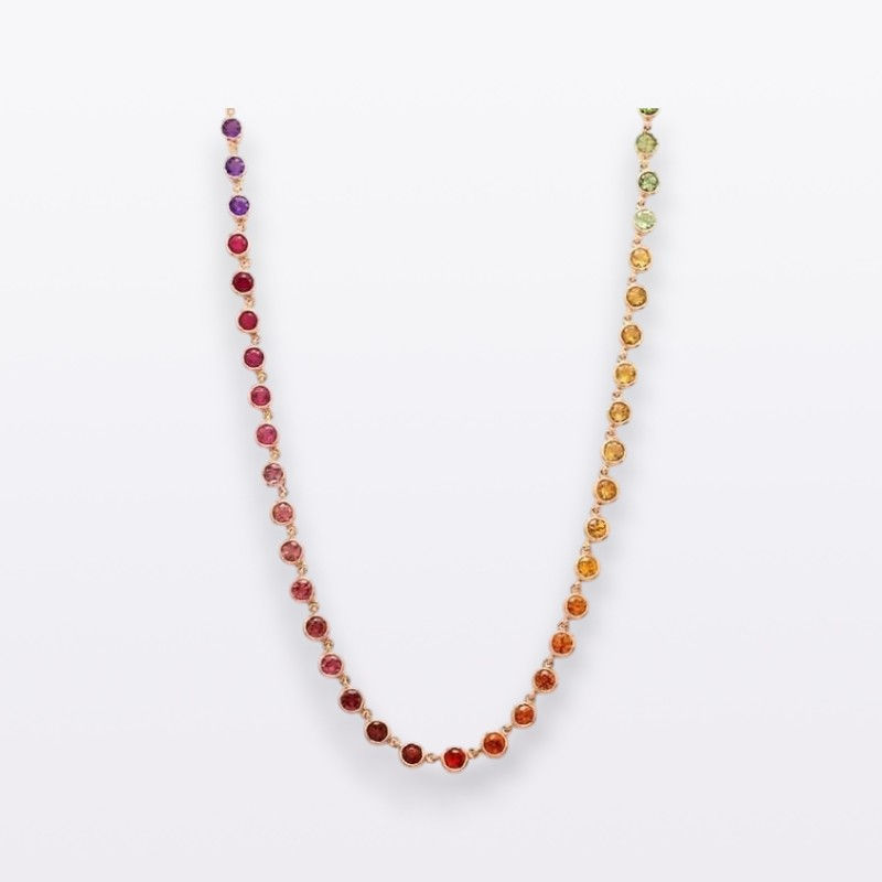 Rainbow Sapphire Tourmaline Tanzanite Amethyst Citrine  14K Yellow Gold Necklace